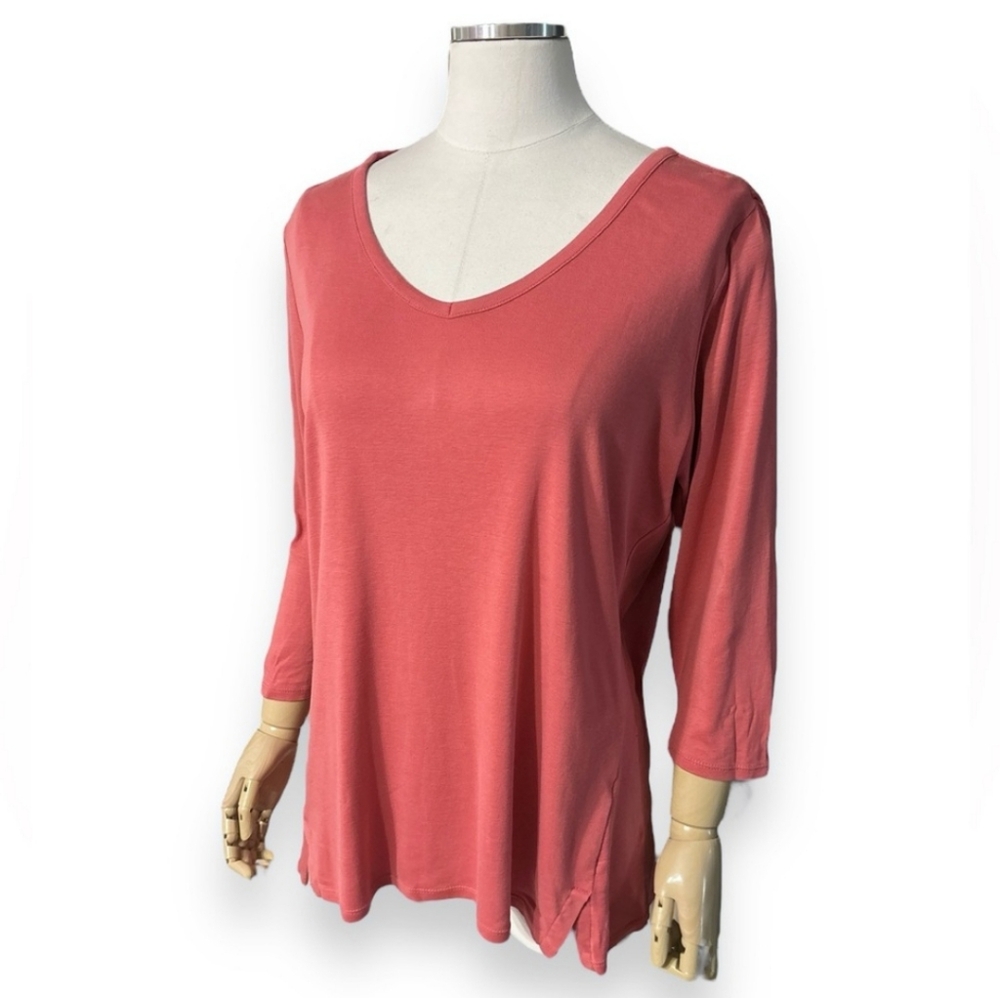 J.JILL Pima Cotton 3/4-Sleeve V-Neck Tee